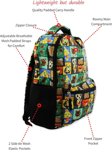 Vista 2 de Nintendo Animal Crossing Mochila escolar de 16 pulgadas para niños, Negro, talla única , Nintendo Animal Crossing Kids - Mochila escolar de 16