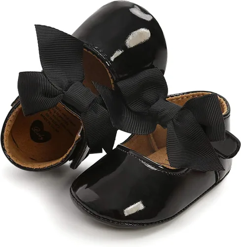 Vista 5 de COSANKIM Zapatos planos Mary Jane para bebés y niñas, suela de goma antideslizante, zapatos de vestir de princesa para boda