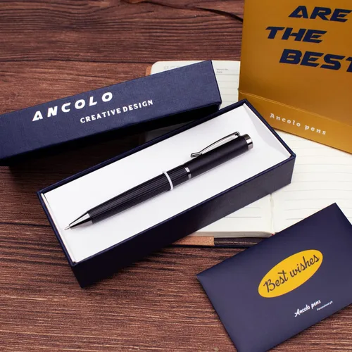 Vista 2 de Ancolo Juego de bolígrafos personalizados de regalo de oficina con 2 recambios negros y bonita caja de bolígrafos grabada con tus nombres