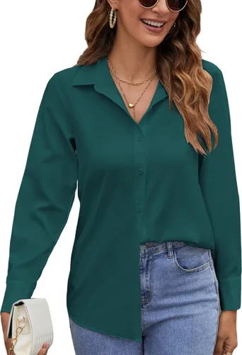 Vista 12 de Camisas de manga larga con botones para mujer, blusas casuales con cuello sin arrugas, para el trabajo, la oficina
