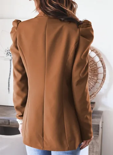 Vista 2 de Happy Sailed Blazer para mujer 2023 con frente abierto, manga abombada, chaqueta de oficina, chaquetas casuales de trabajo con bolsillos