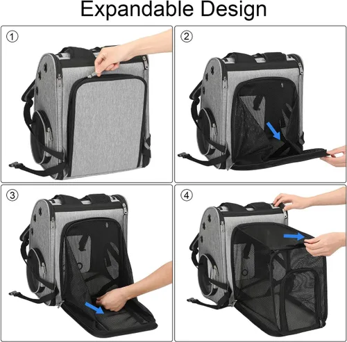 Vista 6 de Mochila expandible para gatos, perros y animales pequeños, transportador portátil de viaje para mascotas, diseño súper ventilado, aprobado por
