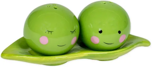 Vista 4 de Peas in a Pod - set de 3 unidades verde de cerámica para sal y pimienta