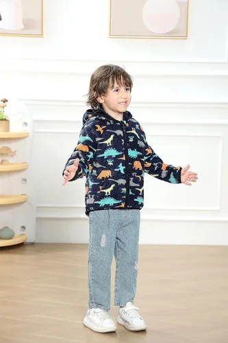 Vista 4 de Feidoog - Chaqueta de vellón polar con capucha, de manga larga, gruesa, cálida y resistente, para bebé o niños pequeños, para otoño o invierno
