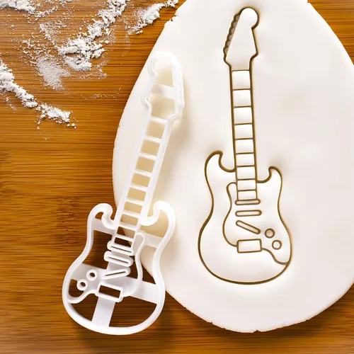 Vista 3 de Juego de 3 cortadores de galletas de guitarra (diseños: acústico, eléctrico, bajo), 3 piezas - Bakerlogy