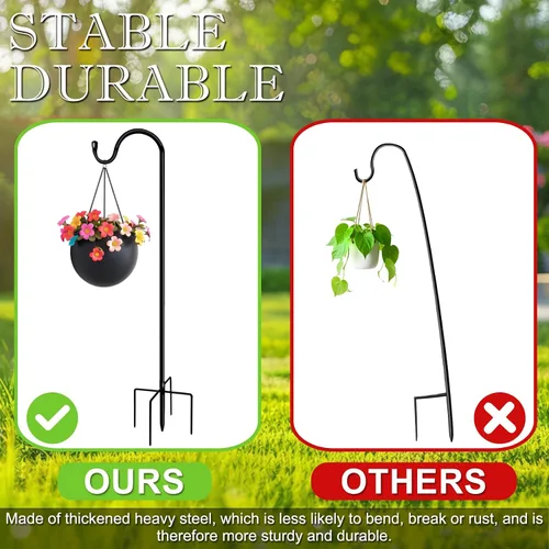 Vista 4 de Ganchos de pastor para exteriores de 48 pulgadas, poste de comedero de pájaros de jardín con base de 5 puntas, ajustable para colgar cesta