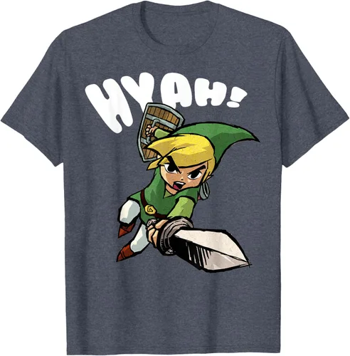 Vista 31 de Nintendo Legend of Zelda Link Hyah Poster - Camiseta pequeña Azul Marino