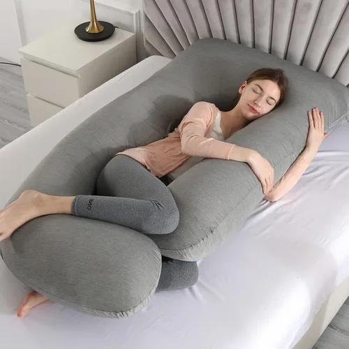 Vista 5 de Almohada de embarazo de cuerpo completo en forma de U para dormir, almohada de maternidad de 57 pulgadas con funda extraíble, soporte para espalda