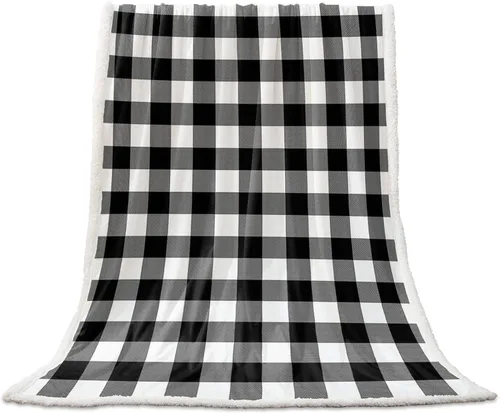 Vista 2 de SEVENBABU Fleece Throw Blanket for Couch - Modern Black and White Buffalo Check Plaid Lightweight Bed Blanket Plush Blanket Fleece Reversible Warm