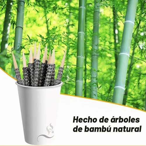 Vista 3 de 32 PIEZAS de Palitos de Manzana de Caramelo Brillantes de Bambú, Brochetas de Punta de Madera con Envoltura de Malla de Diamantes y Pedrería Negro
