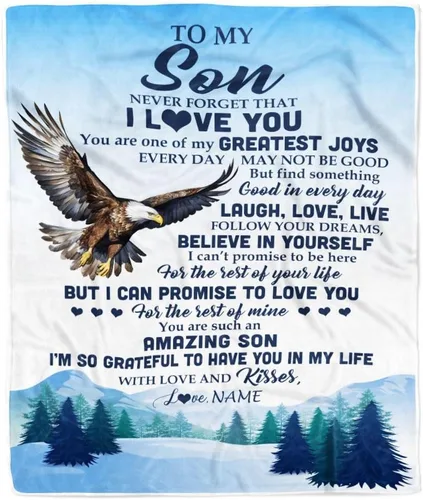 Vista 15 de Manta Personalizada "To My Son" de Mamá y Papá Regalos para Hijo que Va a la Universidad Cumpleaños Graduación Navidad Regalo Personalizado Manta