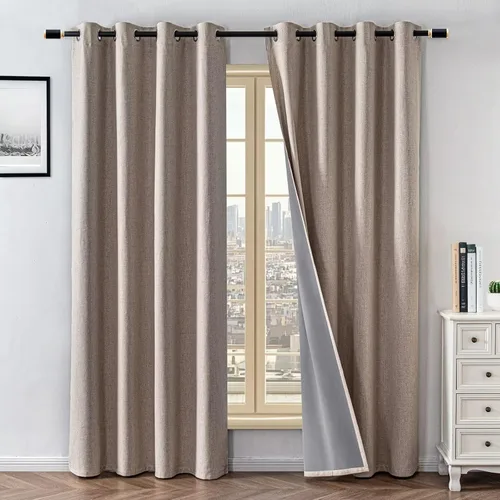 Vista 12 de Cortinas 100% opacas para sala de estar, juego de 2 paneles de 96 pulgadas, bloqueo de luz, pestaña trasera y bolsillo para barra, cortinas