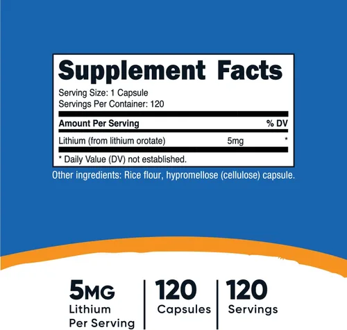 Vista 2 de Nutricost Litio Orotato 5 mg, 120 Cápsulas - Cápsulas vegetarianas, sin OMG, sin gluten