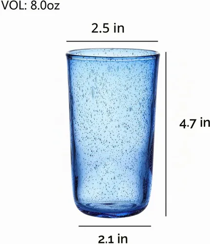 Vista 3 de Vasos de vidrio soplado a mano, vasos de agua de burbujas de colores, 8 onzas, juego de 4
