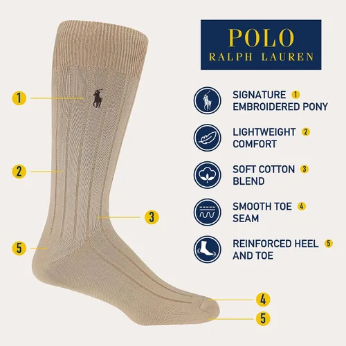 Vista 2 de POLO RALPH LAUREN Men's Super Soft Ribbed Dress Crew Socks-3 Pair Pack-Lightweight Comfort