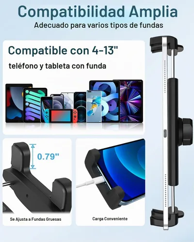 Vista 6 de Soporte para tableta para camioneta pickup [altura ajustable] Soporte de metal para tableta SUV de brazo largo resistente, soporte universal