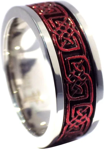 Vista 3 de Fantasy Forge Jewelry Anillo giratorio celta rojo para hombre y mujer de acero inoxidable vikingo nórdico antiansiedad tallas 5-17 Metal no precioso