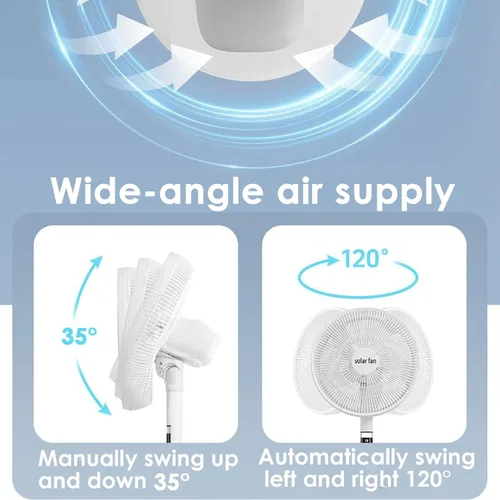 Vista 4 de Ventilador solar portátil de 16 pulgadas, ventilador derecho oscilante Negro