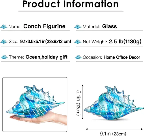 Vista 2 de EUSTUMA Figuras de peces de caracola de vidrio soplado a mano,Adorno de animales marinos para decoración del hogar,Colección de animales marinos