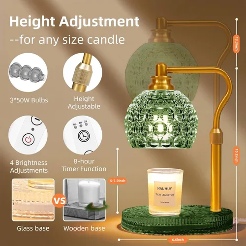 Vista 4 de Lámpara calentadora de velas con temporizador y atenuador, lámpara de vidrio para velas de tarro, MEJORADA con 3 bombillas, calentador eléctrico