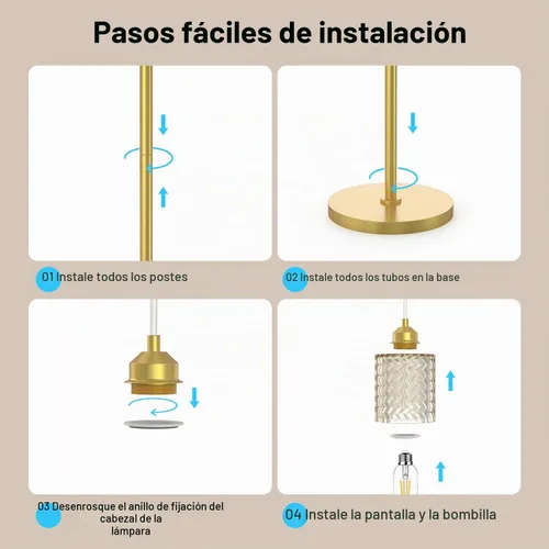 Vista 6 de Lámpara de pie dorada para sala de estar y dormitorio, lámpara de pie vintage de 3 luces con vidrio emplomado, lámparas de pie altas modernas