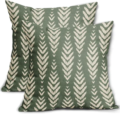 Vista 18 de Sweetshow - Juego de 2 fundas de almohada boho de 16x16 pulgadas, fundas de almohada étnicas bohemias negras con estampado geométrico de espiga