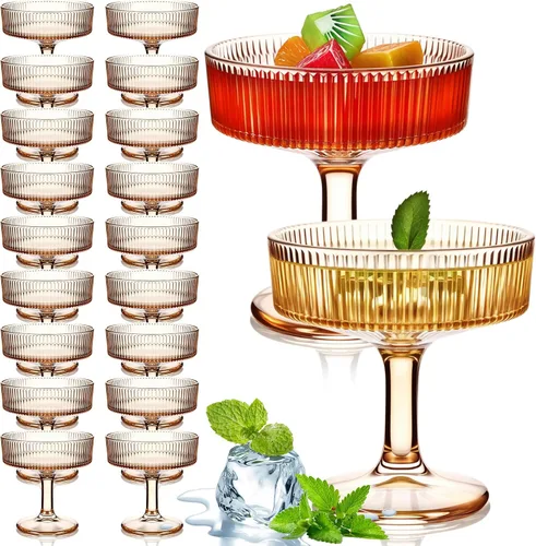 Vista 14 de Teenyyou 8 vasos de Martini vintage acanalados de 7 onzas, copas de Martini de champán, cristalería clásica de cóctel, cristalería acanalada Azul