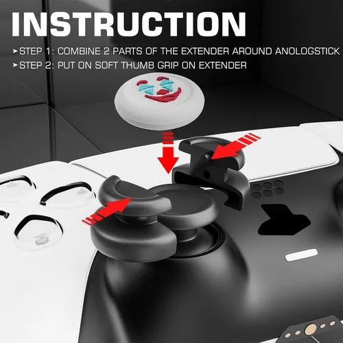 Vista 3 de PlayRealm NO FALLING OFF Thumbstick Extender & Silicone Grip Cover 2 Sets for PS5 & PS4 Controller (Joker White)