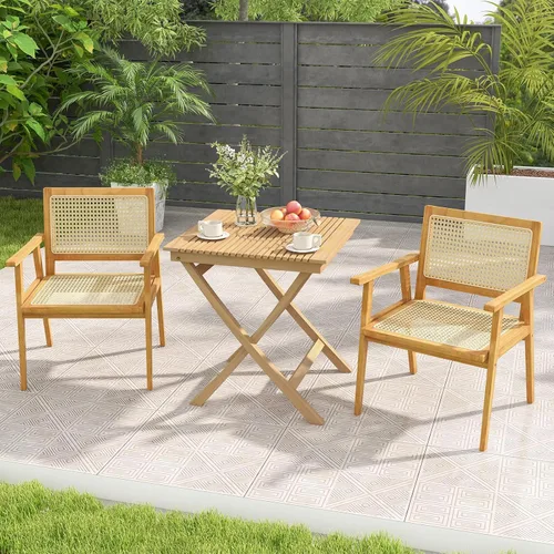 Vista 2 de Tangkula Mesa de comedor de madera de teca de 27.5 pulgadas, mesa cuadrada de bistró para exteriores con mesa de rejillas, marco de madera