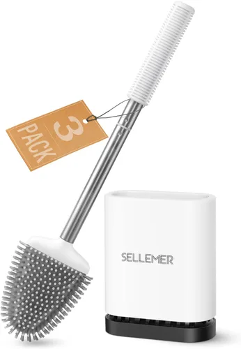 Vista 12 de Sellemer - Juego de cepillo y soporte para inodoro - Cabezal de cepillo flexible para taza de inodoro con cerdas de silicona, tamaño compacto