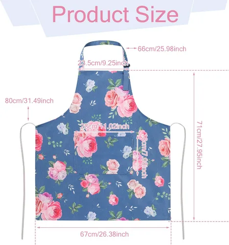 Vista 2 de Paquete de 2 delantales florales para mujer con bolsillos, delantal de cocina ajustable para cocinar, hornear, jardinería, manualidades