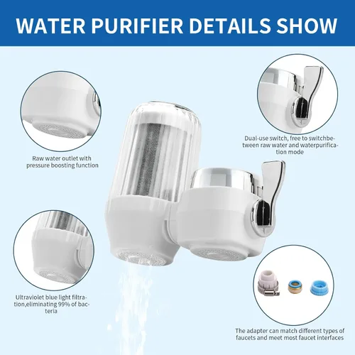 Vista 3 de Filtro de agua para grifo del fregadero, filtro de agua del fregadero, reduce el cloro, la arena y los olores, purificador de agua de modo doble