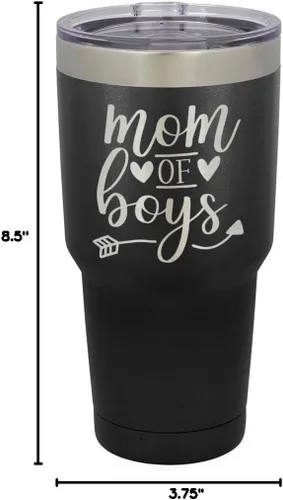 Vista 10 de MOM OF BOYS Vaso negro de 30 onzas con popote y tapa superior deslizante Taza de viaje de acero inoxidable Comparar con Yeti Rambler