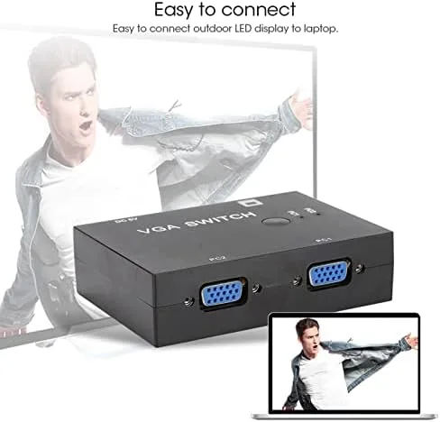 Vista 2 de Caja de conmutación automática VGA de 2 puertos, accesorio de computadora con divisor VGA, 2 entradas, salida 2 puertos 2 en 1, accesorios