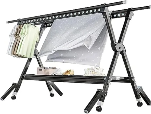 Vista 9 de Multi-Purpose Laundry Drying Rack Foldable, Stainless Steel Clothes Drying Stand with Adjustable Rods, Ideal for Indoor Outdoor Use