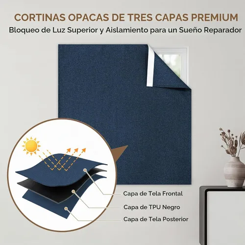 Vista 2 de Foxdecor Cortinas opacas adhesivas para dormitorio, sala de estar, 36 pulgadas de largo, sin taladro, aislamiento térmico y protección UV, cortinas
