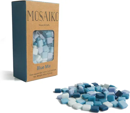 Vista 2 de MOSAIKO Blue Mix - Azulejos de vidrio de mosaico para manualidades, piezas cuadradas manchadas de alta calidad de 0.4 in x 0.4 in (3/8 pulgadas)