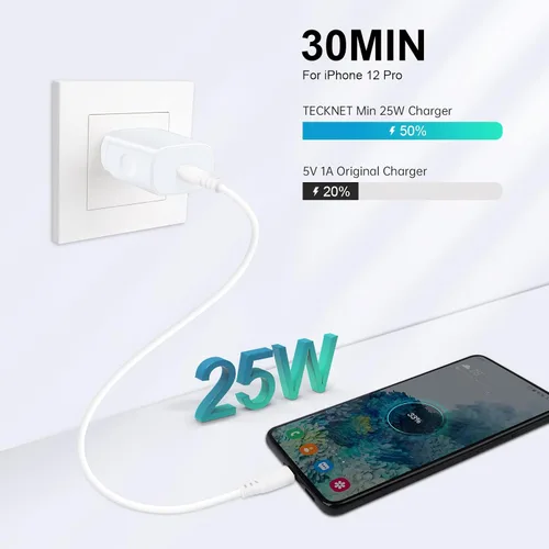 Vista 3 de 25W rápido tipo C cargador bloque iPhone 15 cable de carga teléfono Android carga rápida para Samsung Galaxy A13 A53 5G A03S A02S A12 A11 A42 A32