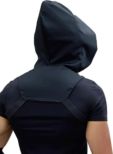 Vista 5 de Bufanda gótica punk con capucha estilo pícaro para invierno, resistente al viento, máscara de cuello con capucha, gorro medieval, disfraz de asesino