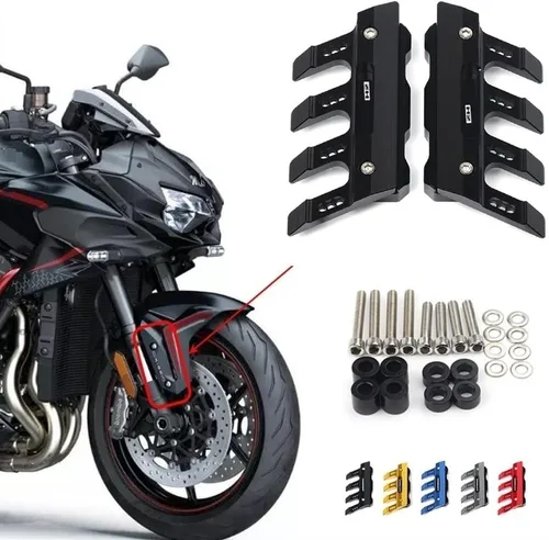 Vista 2 de SCUUBE Protector lateral de otoño para motocicleta Kawasaki Ninja H2 H2R 2015-2022, protector de horquilla delantera, protector de guardabarros Negro