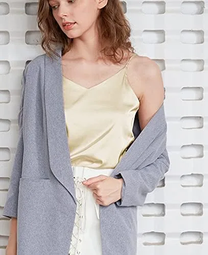 Vista 5 de Wantschun - Camisola de satén de seda para mujer, camiseta, blusa, cuello en V, tirantes de tipo espagueti, XXS-4XL