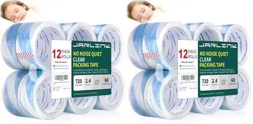 Vista 8 de JARLINK Cinta de embalaje silenciosa transparente sin ruido (12 rollos), cinta de embalaje resistente para embalaje de envío, sellado en movimiento