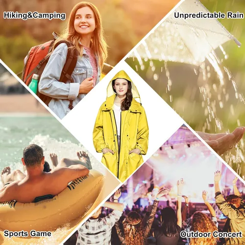 Vista 6 de LAMA Chubasqueros largos para mujer, impermeable, plegable, con capucha, rompevientos, ligera, ajustable, para exteriores