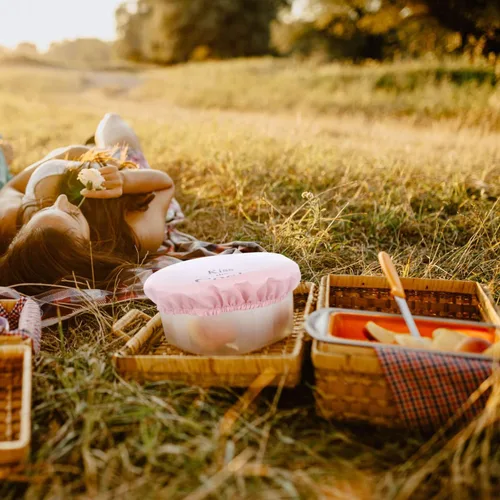 Vista 9 de Fundas reutilizables de tela de algodón para tazones: fundas elásticas lavables para almacenamiento de alimentos, 3 unidades, bolsas