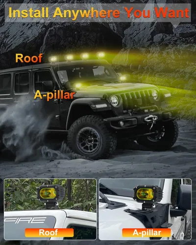 Vista 6 de Luz de cápsula de 4 pulgadas, luz cuadrada todoterreno con 12,000 lm súper brillante 5055 LED, luz antiniebla para conducción todoterreno para Jeep
