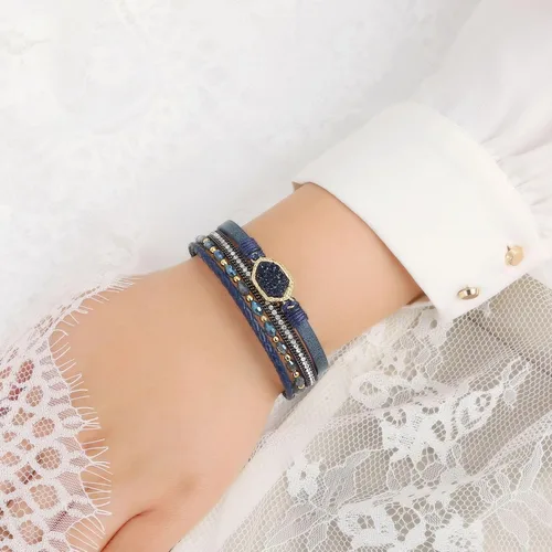 Vista 4 de Jewbelet - Pulsera de cuero estilo bohemio con cuentas de cristal con cierre de joyería para mujer