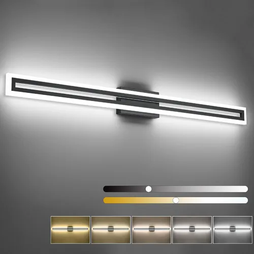 Vista 36 de SOLFART Lámpara de tocador de baño, color negro mate, 32 pulgadas, luces LED para baño, 6000 K, accesorios de pared ND