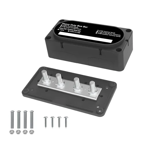 Vista 16 de Barra de bus 250A 12V Bloque de distribución de energía con 3/8 pulgadas (M10) Bloque de terminales de 4 postes con cubierta para automoción Negro &