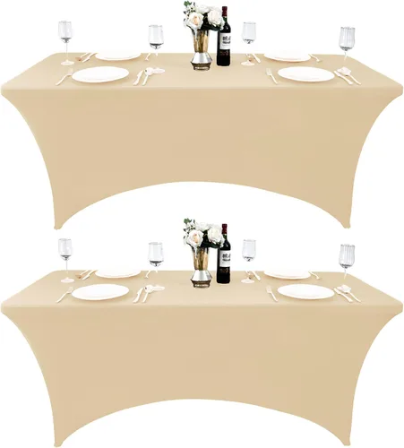 Vista 61 de Paquete de 2 Cubiertas de Mesa de Spandex de 4 pies para Mesas Plegables Rectangulares - Manteles Elásticos Ajustados Resistentes a las Arrugas
