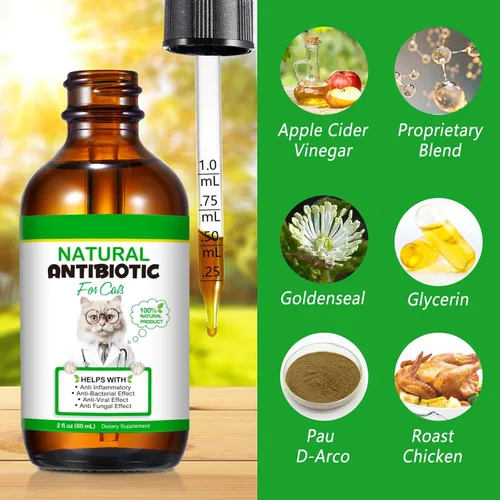 Vista 2 de Antibióticos naturales para gatos, suplementos para mascotas, 2 onzas líquidas/1 paquete de multivitamínicos para gatos, antibiótico para gatos